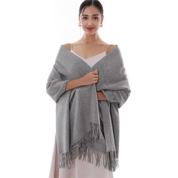 Women Pashmina Shawls Wraps Warm Soft Grey2 - Picture 1 of 7